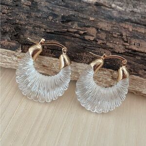 Anthropologie Scalloped Hoop Earrings with Clear Textured Resin